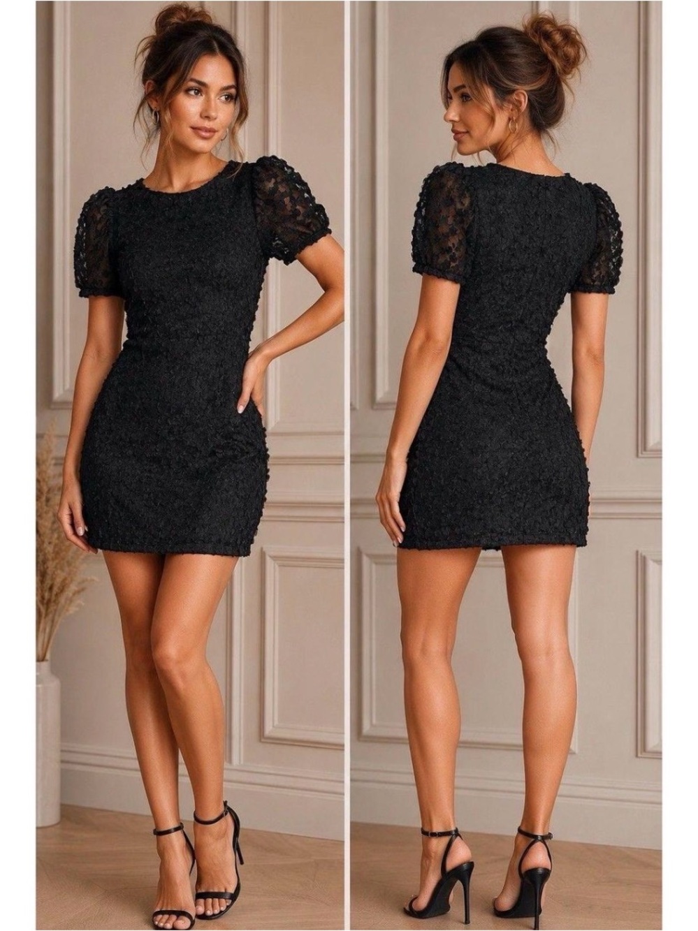 Lulus Always For You Black Puff Sleeve Mini Dress small nwt